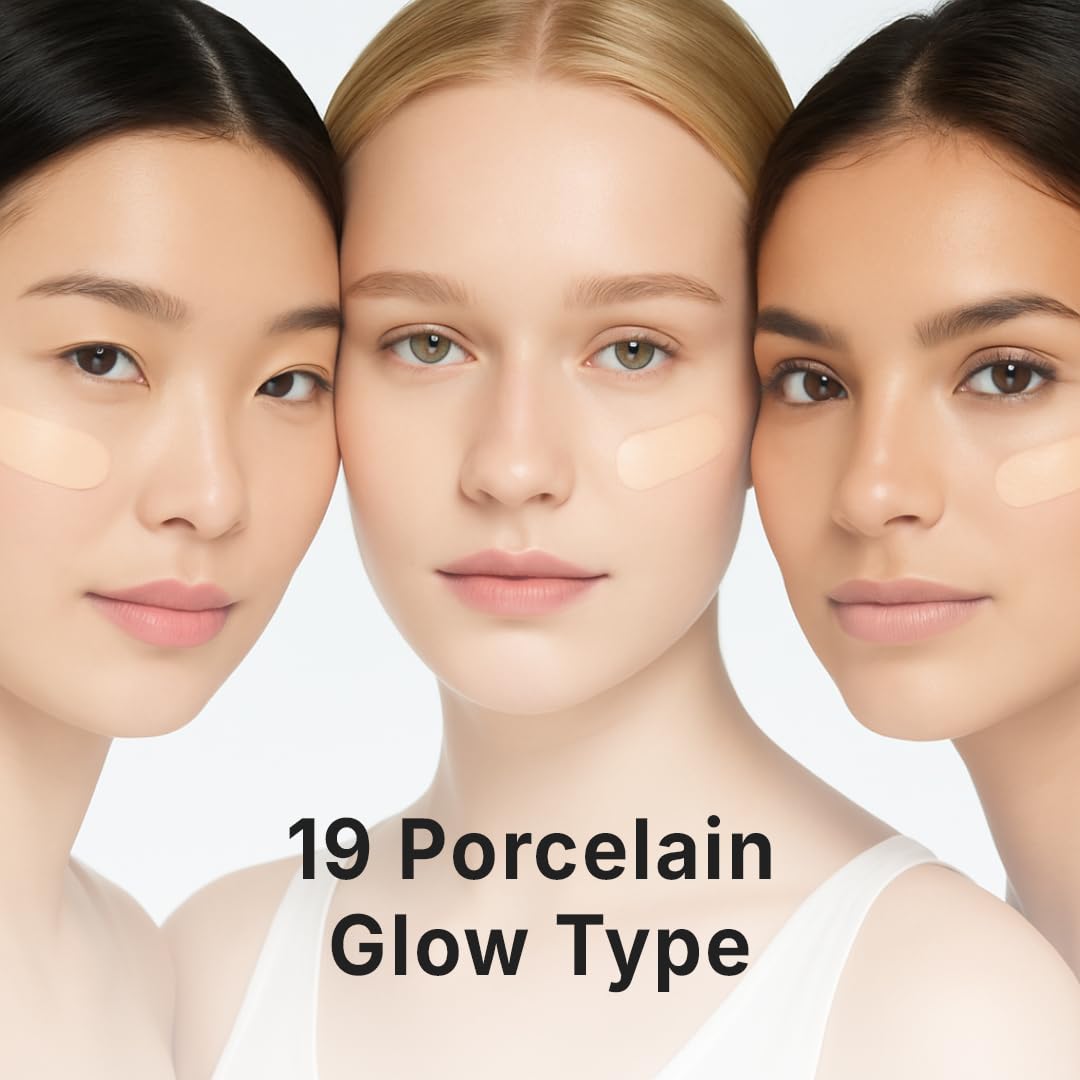 THE TOOL LAB Stamp Skinfit Cushion Foundation, Long Lasting Full Coverage Glass Glow Finish, Korean Foundation Makeup for All Skin Types (No.19 porceline, Glow Type)