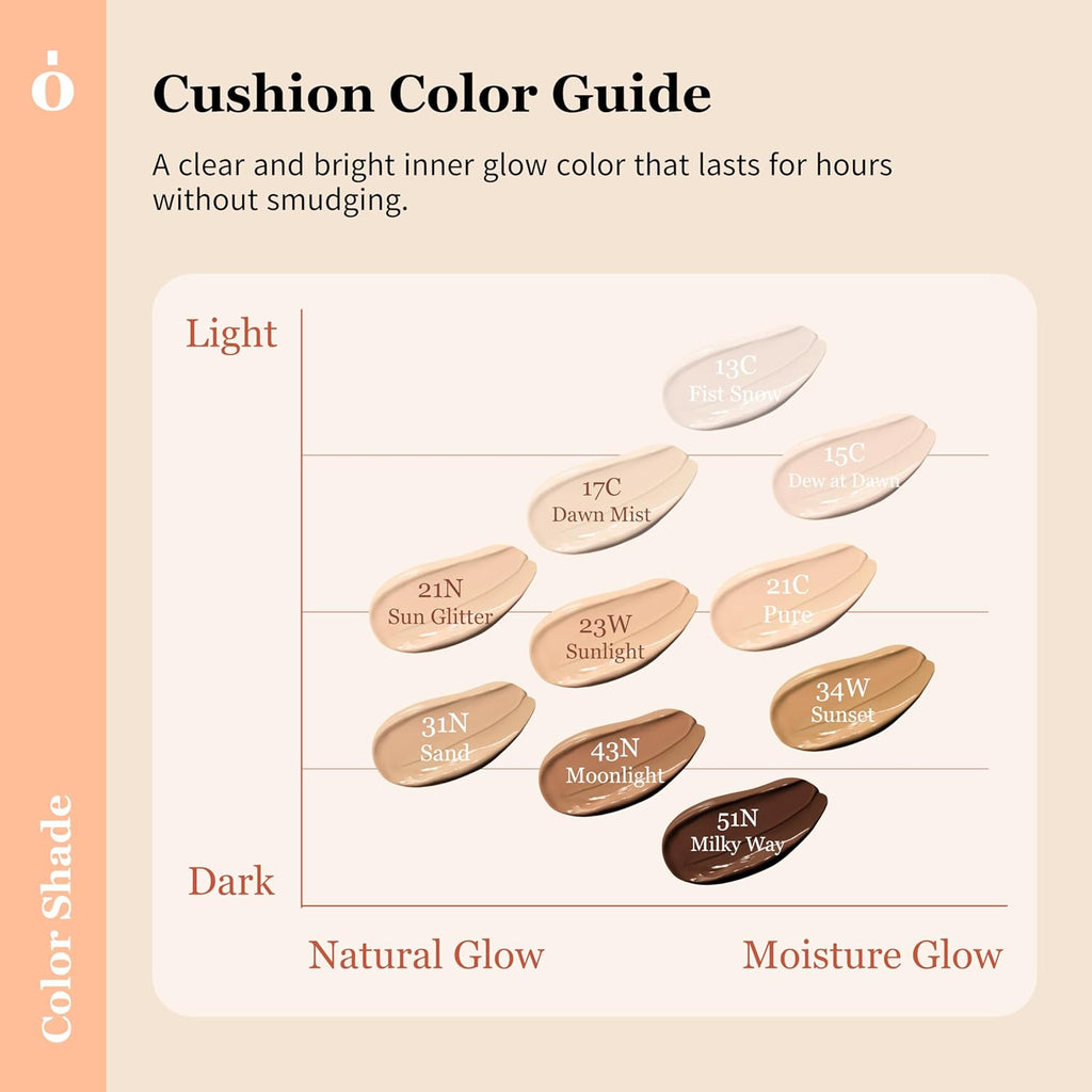 Skin Barrier Glow Cover Cushion, All-day Coverage, Glow Finish, Lightweight, Skincare-Like Texture, Non-cakey Makeup, Korean Cushion Foundation (#13C First Snow, 0.15 oz)