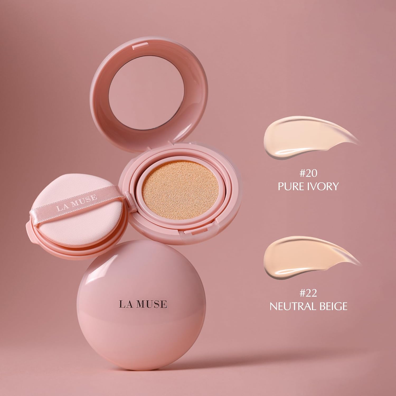LA MUSE Korean Glow Cushion Foundation with PDRN | Shade No.20 Pure Ivory for Fair Skin | 65% Hyaluronic Acid Hydration | Natural Radiant, Lightweight Coverage | Light to Medium Buildable Finish