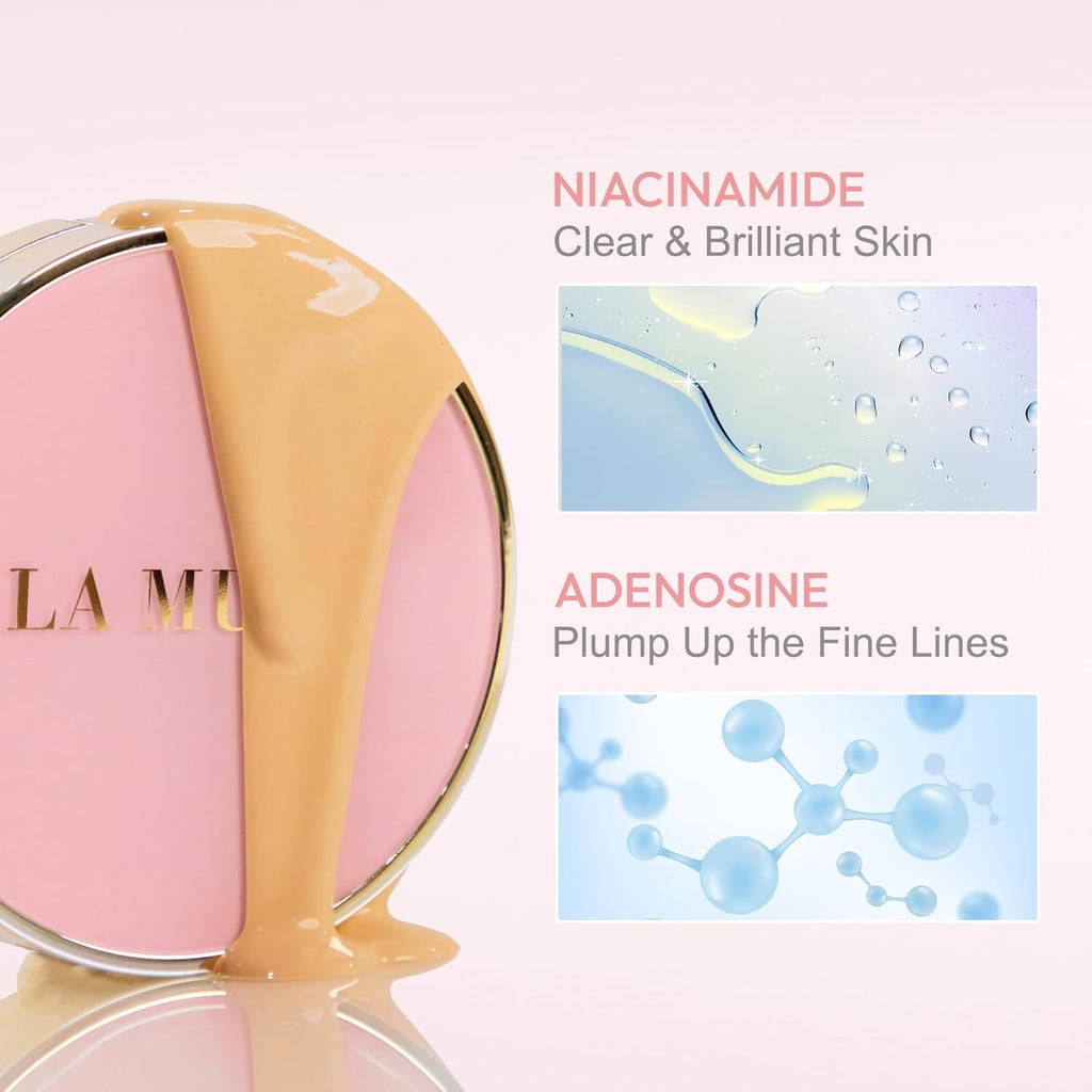 LA MUSE Correct Care Cushion(2 Packs) | Daily Makeup for Effortless Natural Look | Korean CC Cushion Foundation with Radiant Dewy Finish (Universal Shade) | Feather-Like Light Texture