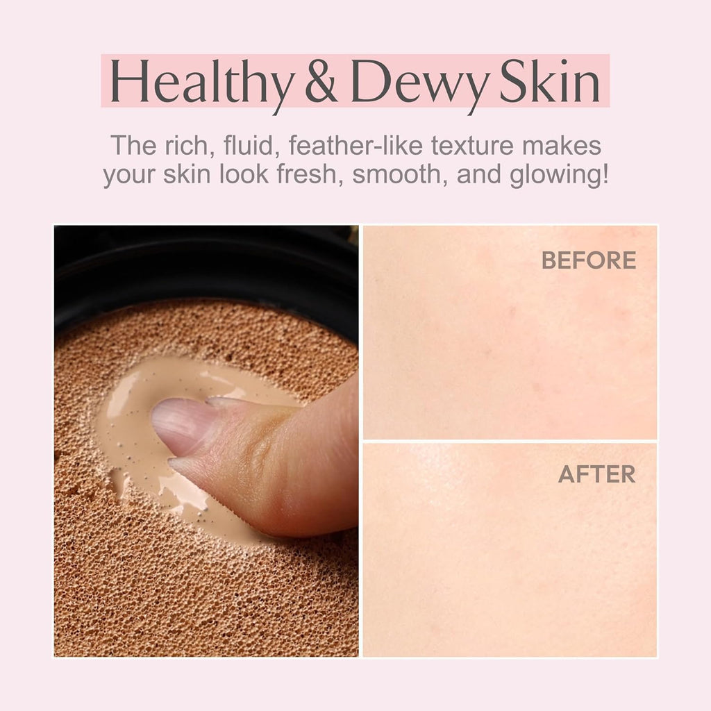 LA MUSE Correct Care Cushion(2 Packs) | Daily Makeup for Effortless Natural Look | Korean CC Cushion Foundation with Radiant Dewy Finish (Universal Shade) | Feather-Like Light Texture