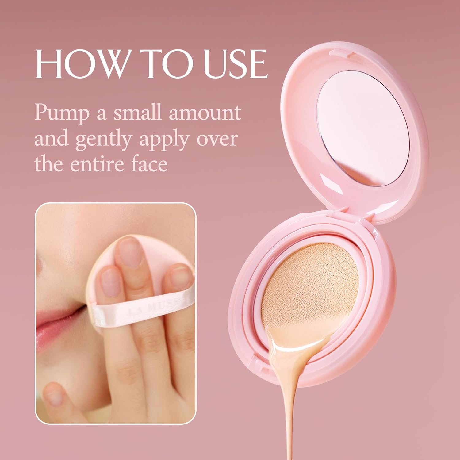 LA MUSE Korean Glow Cushion Foundation with PDRN | Shade No.20 Pure Ivory for Fair Skin | 65% Hyaluronic Acid Hydration | Natural Radiant, Lightweight Coverage | Light to Medium Buildable Finish