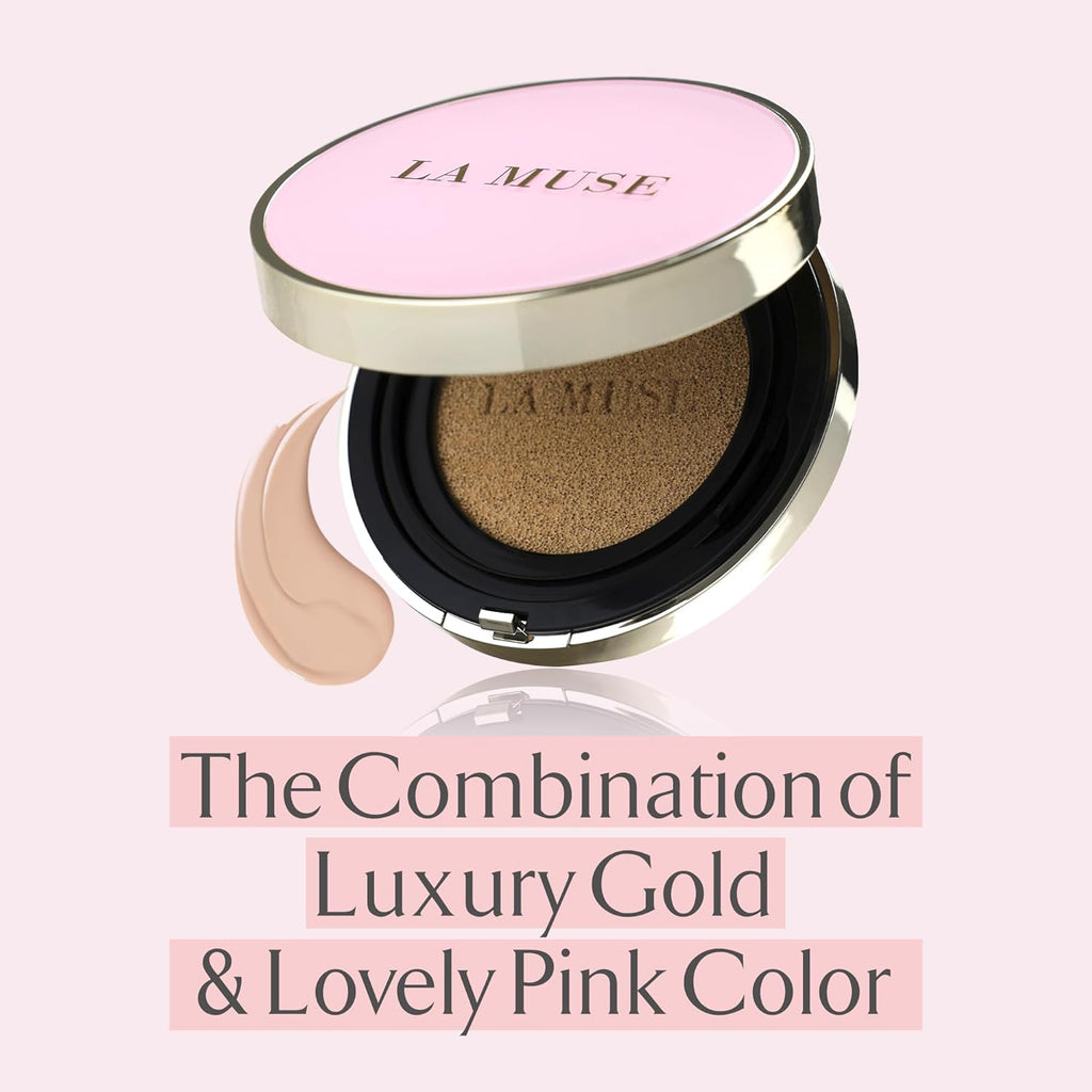 LA MUSE Correct Care Cushion(2 Packs) | Daily Makeup for Effortless Natural Look | Korean CC Cushion Foundation with Radiant Dewy Finish (Universal Shade) | Feather-Like Light Texture